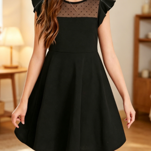 Girls' Summer Ruffled Sleeve Mesh Dress